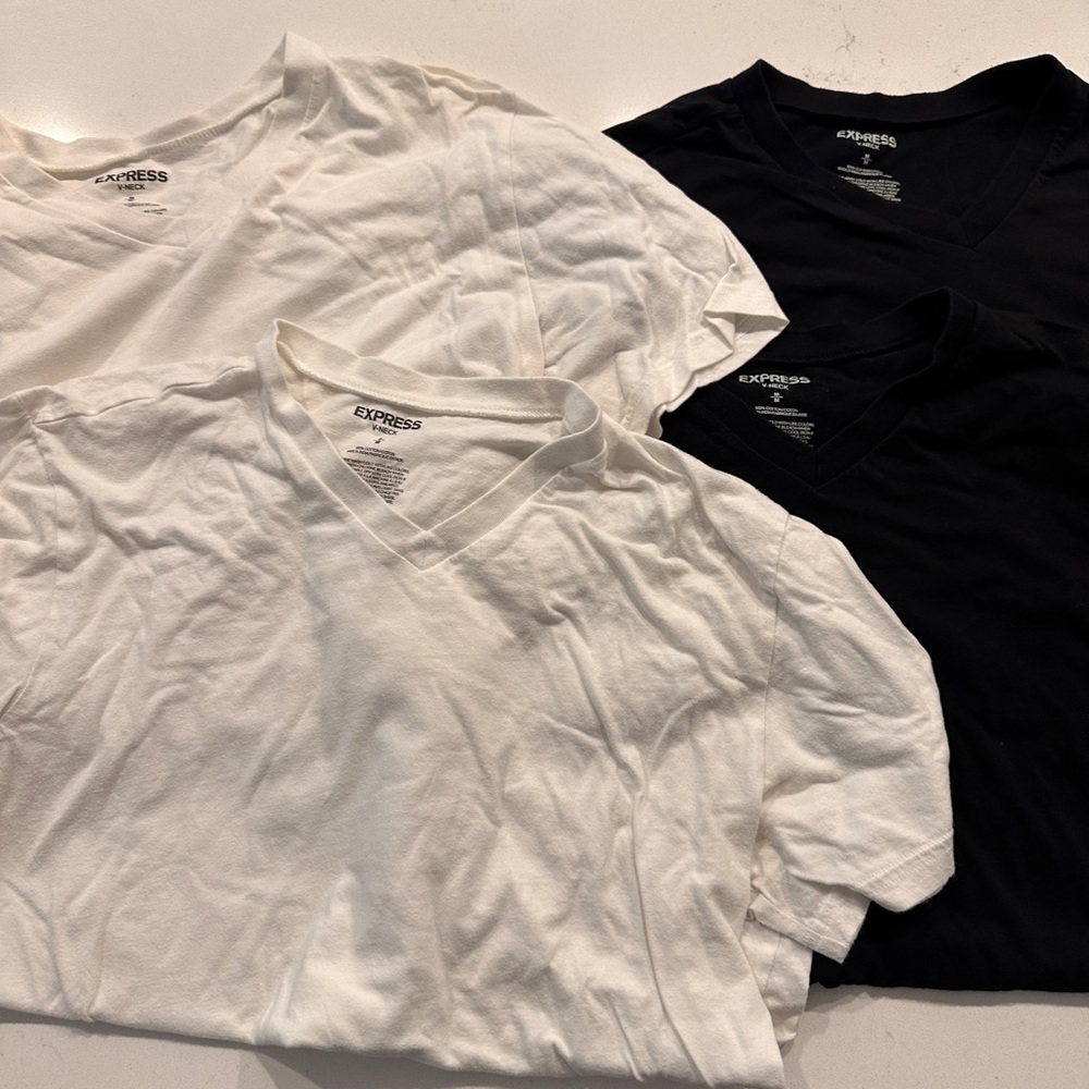 Express White and Black V-Neck Tees Bundle